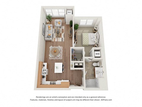 Floor plan for 1 bed, 1 bath, 781 sqft